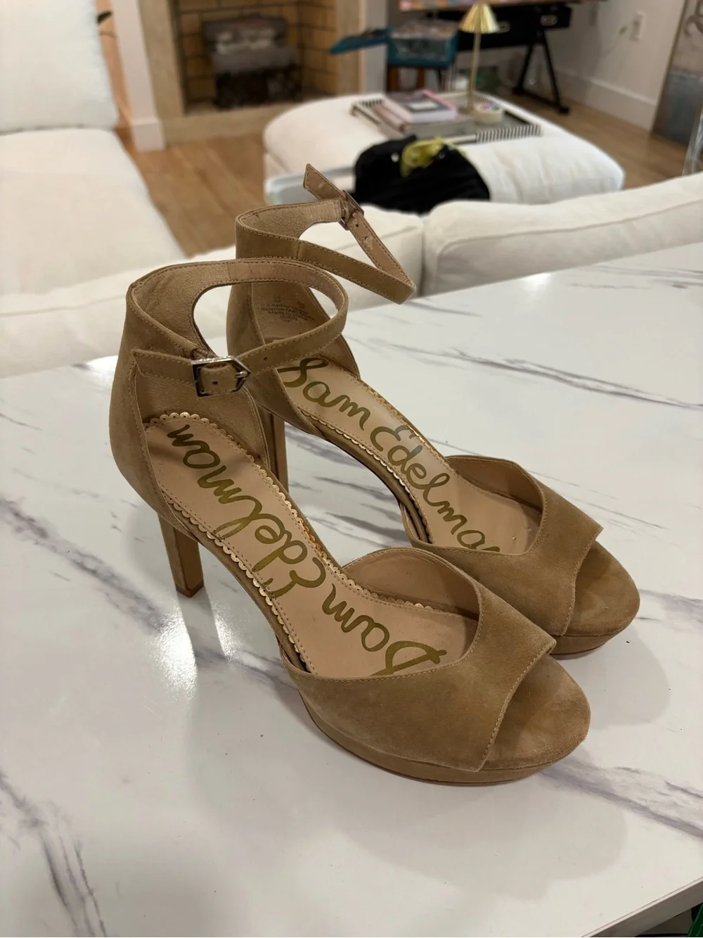 Sam Edelman Taupe Suede Platform Sandal